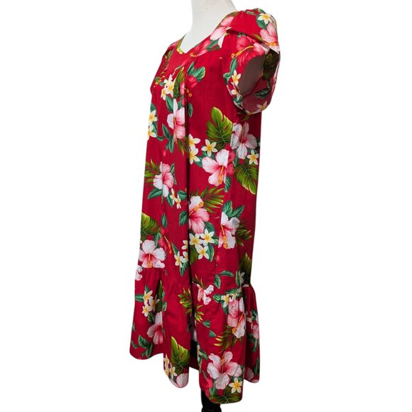 Hilo Hattie Vintage Womens Sz S Red Hibiscus Tropical Aloha Pocket Muumuu Dress - Picture 2 of 9